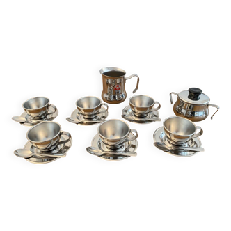 Coffee service 6 cups milk jug sugar bowl Nanni P. & B. Design Italy vintage 90 stainless steel 18/10