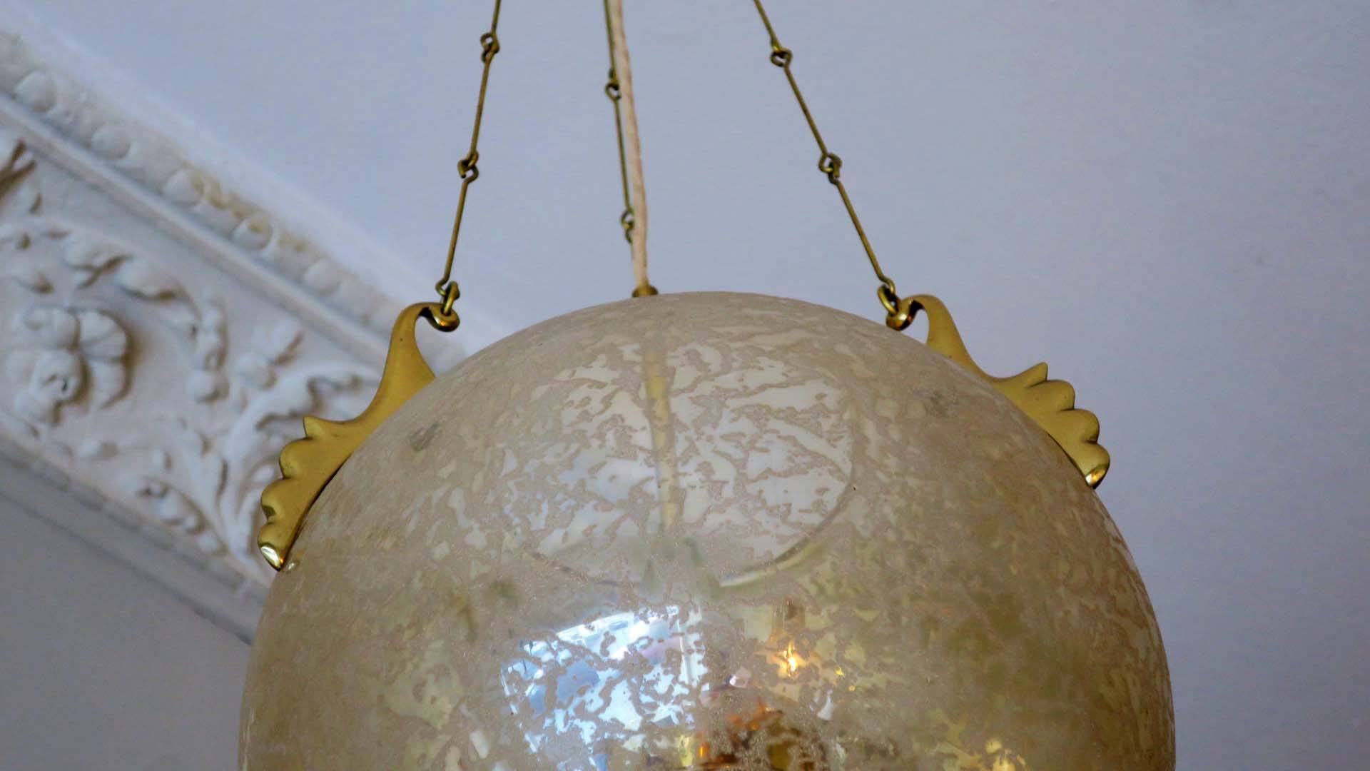 Doria Leuchten frosted glass and brass globe pendant light, 1970s