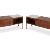 Pair of low chests of drawers in teak and chrome metal. 1960s.