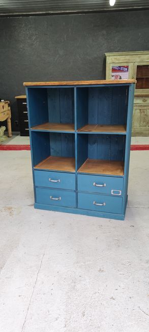 Old workshop furniture four drawers original blue patina