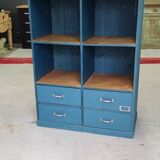 Meuble d'atelier quatre tiroirs patine bleue d'origine