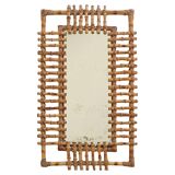 Mid-Century Bamboo & Rattan Mirror With Patina, French Riviera Style, 1950s