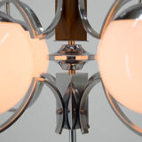 Art deco opaline glass wood and chrome chandelier, 1930s