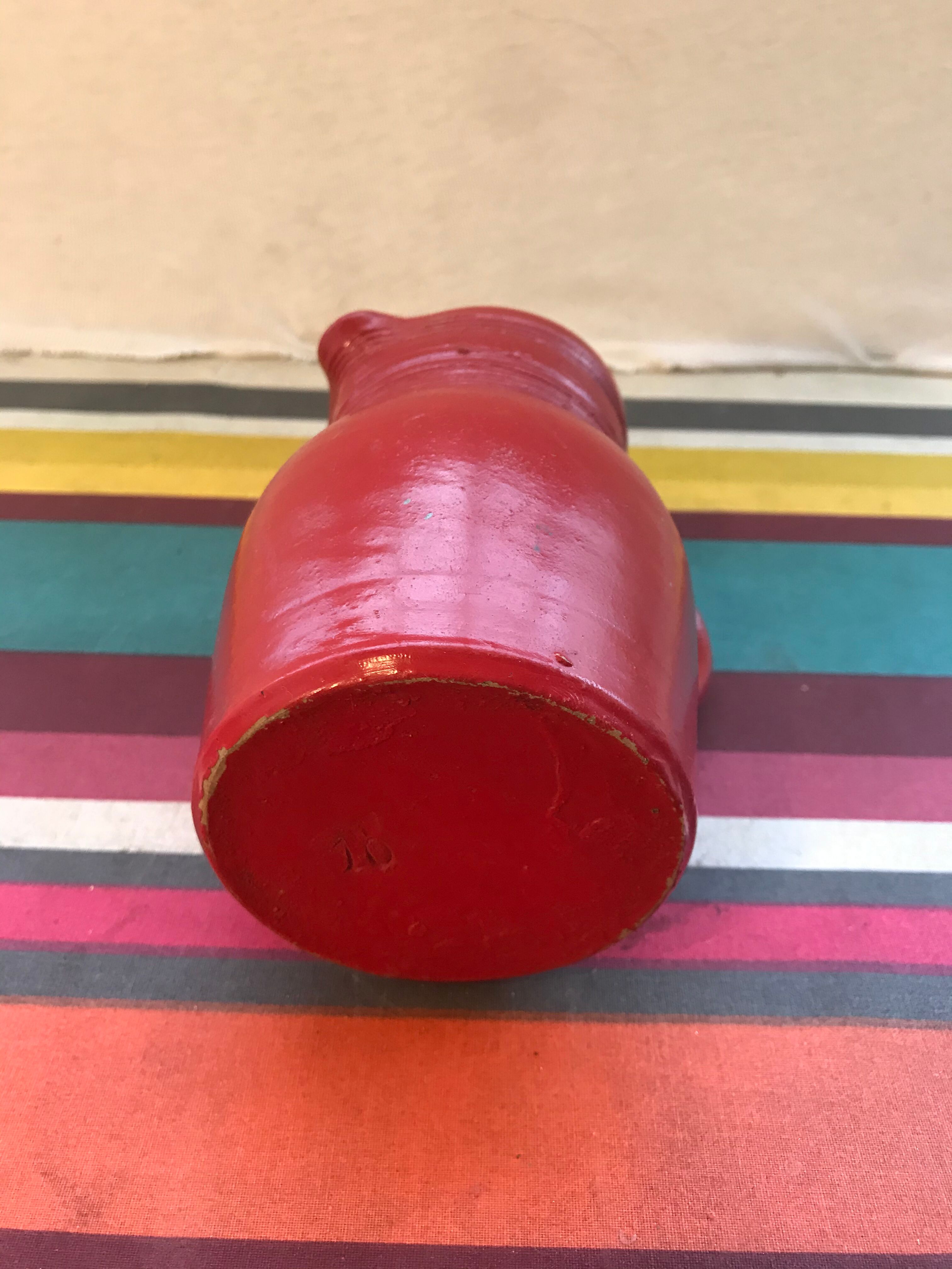 Former pitcher in red sandstone with grey interior - anse decoration vintage kitchen