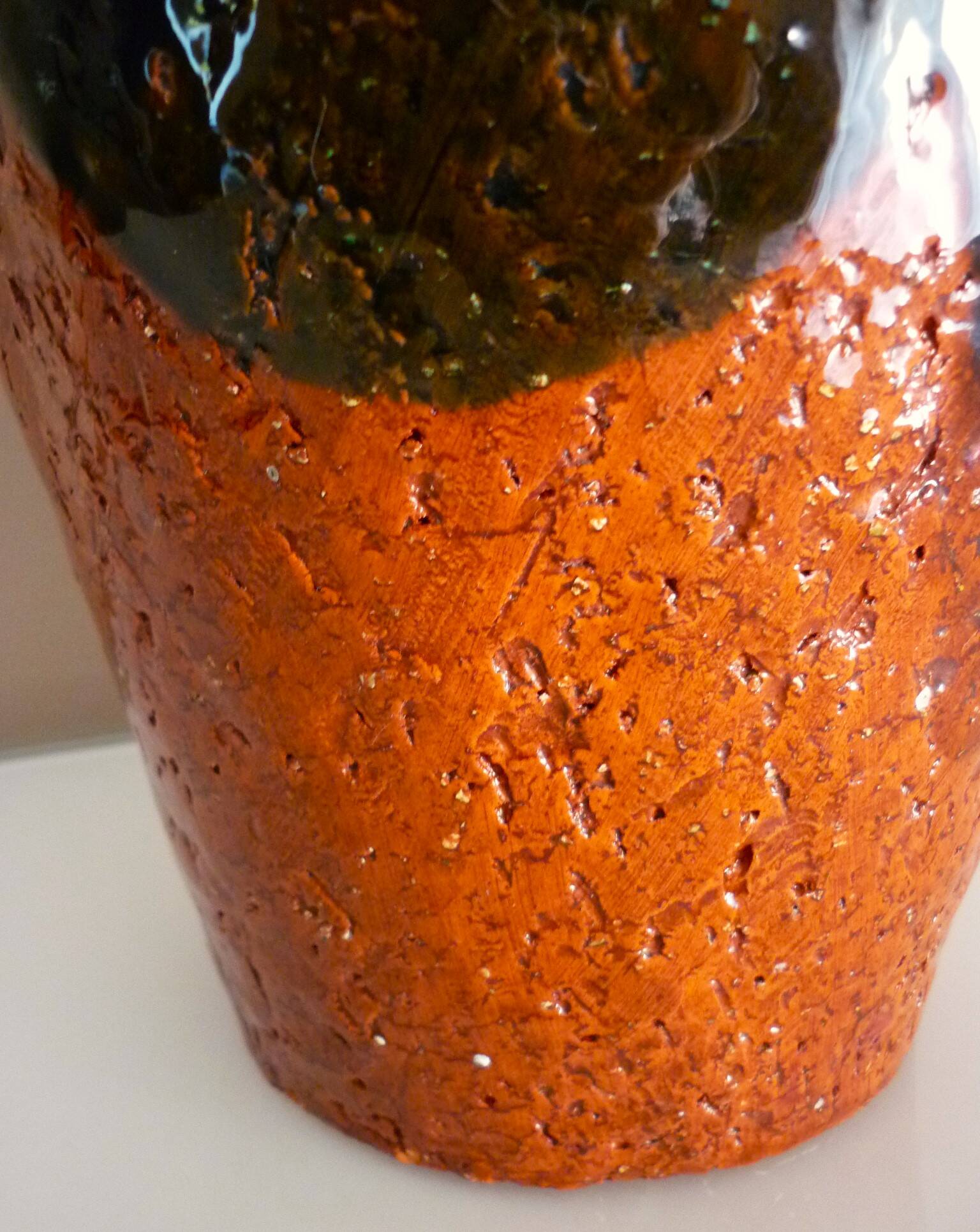 Ceramic vase, chamotte terracotta, enamelled, signature to be identified, vintage