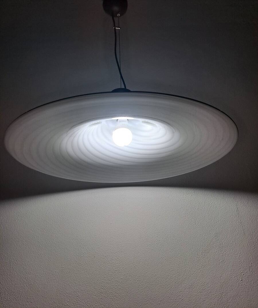 Vintage very large murano white swirl ceiling light black rim