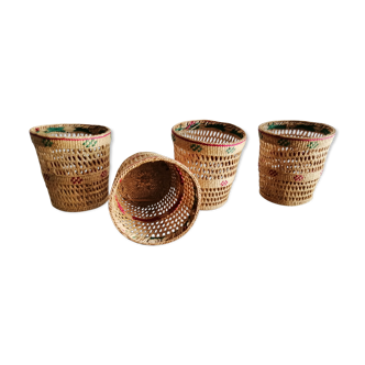 Series of 4 mini straw and wicker yarn woven