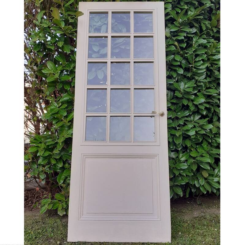Porte ancienne de communication vitrée moulurée 218,5x83 15 petits carreaux