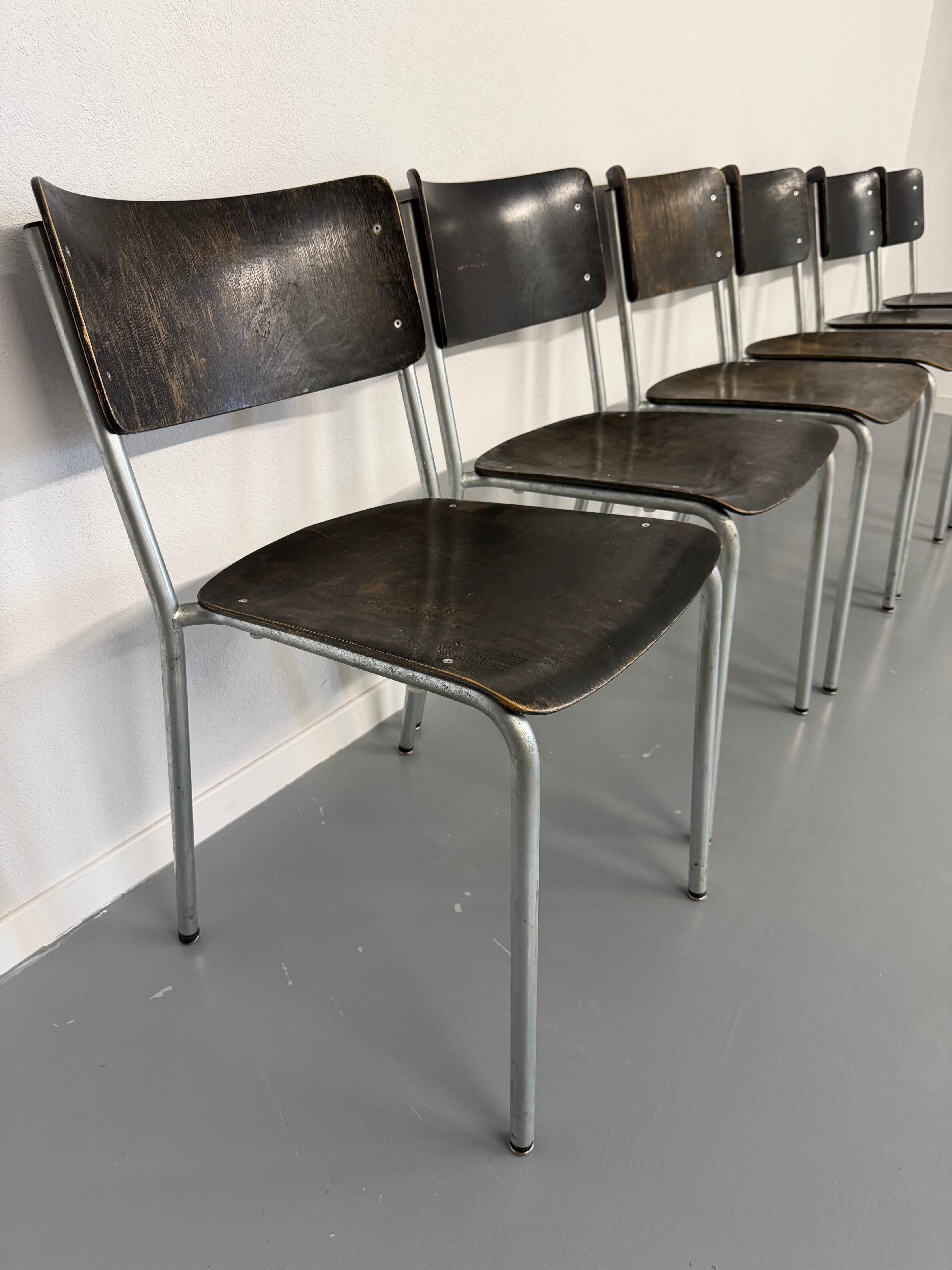 Set of 6 stackable chairs designed by Gustav Hassenpflug, Bauhaus, 1940s.
