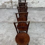 Set of 7 old Baumann bistro chairs in curved wood with round seat