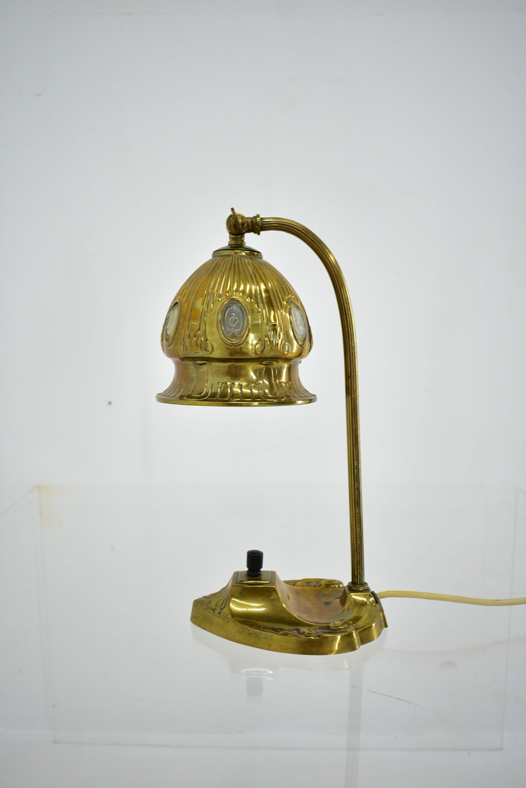 Brass Glass Vintage Table Lamp Style Vienna Secession, 1930s, Austria