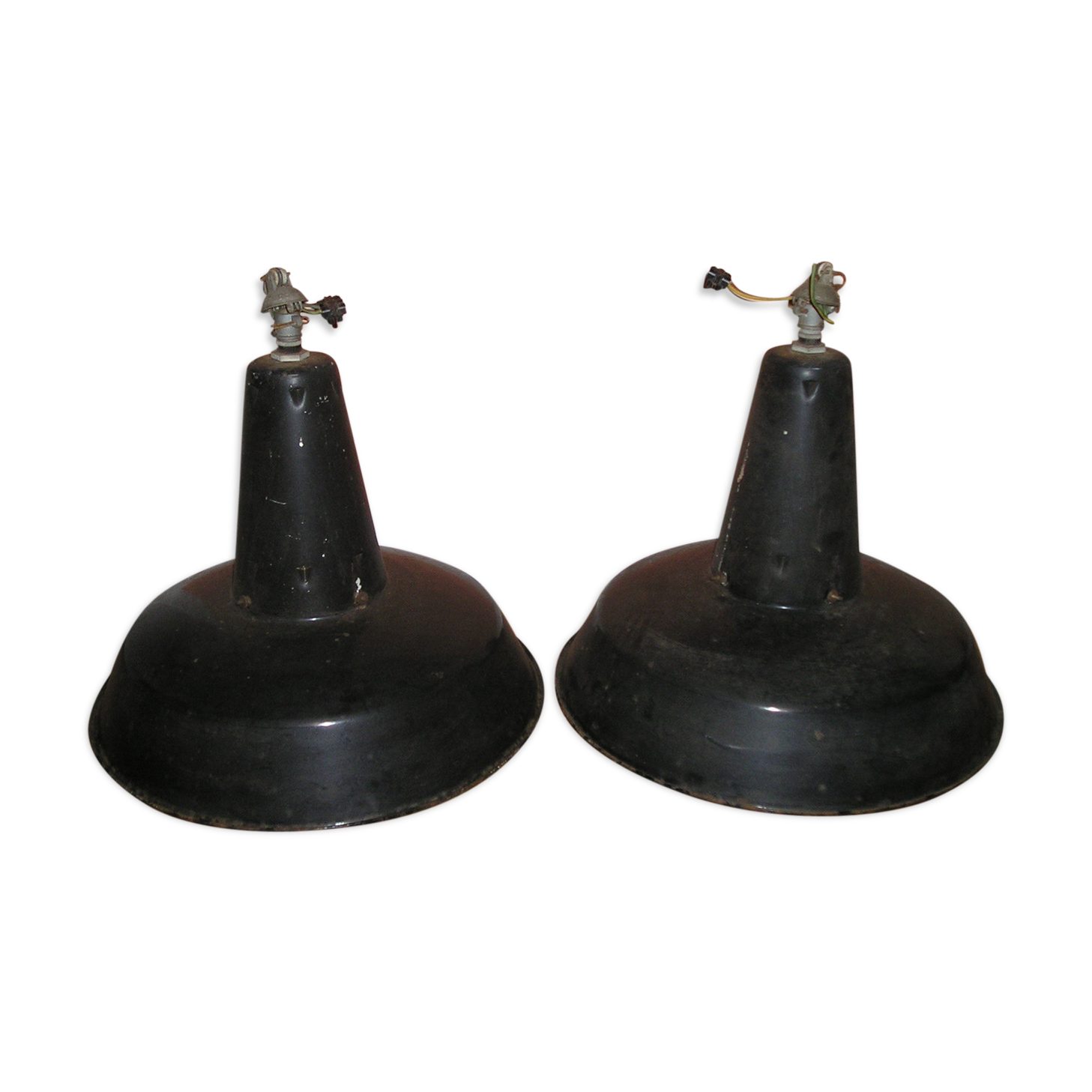 Pair of enameled sheet metal pendants