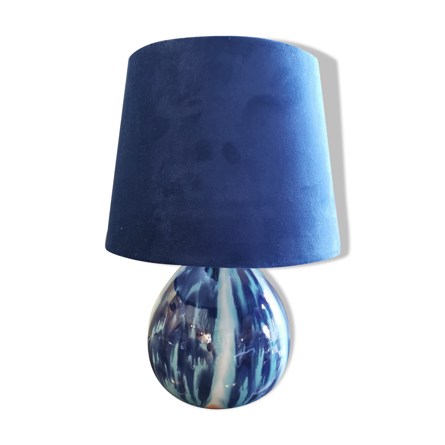 Vintage blue ceramic ball lamp signed