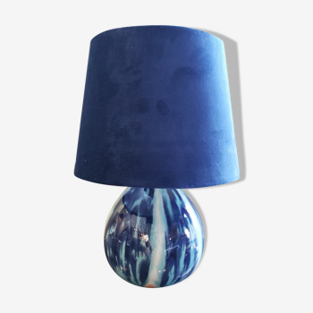 Vintage blue ceramic ball lamp signed