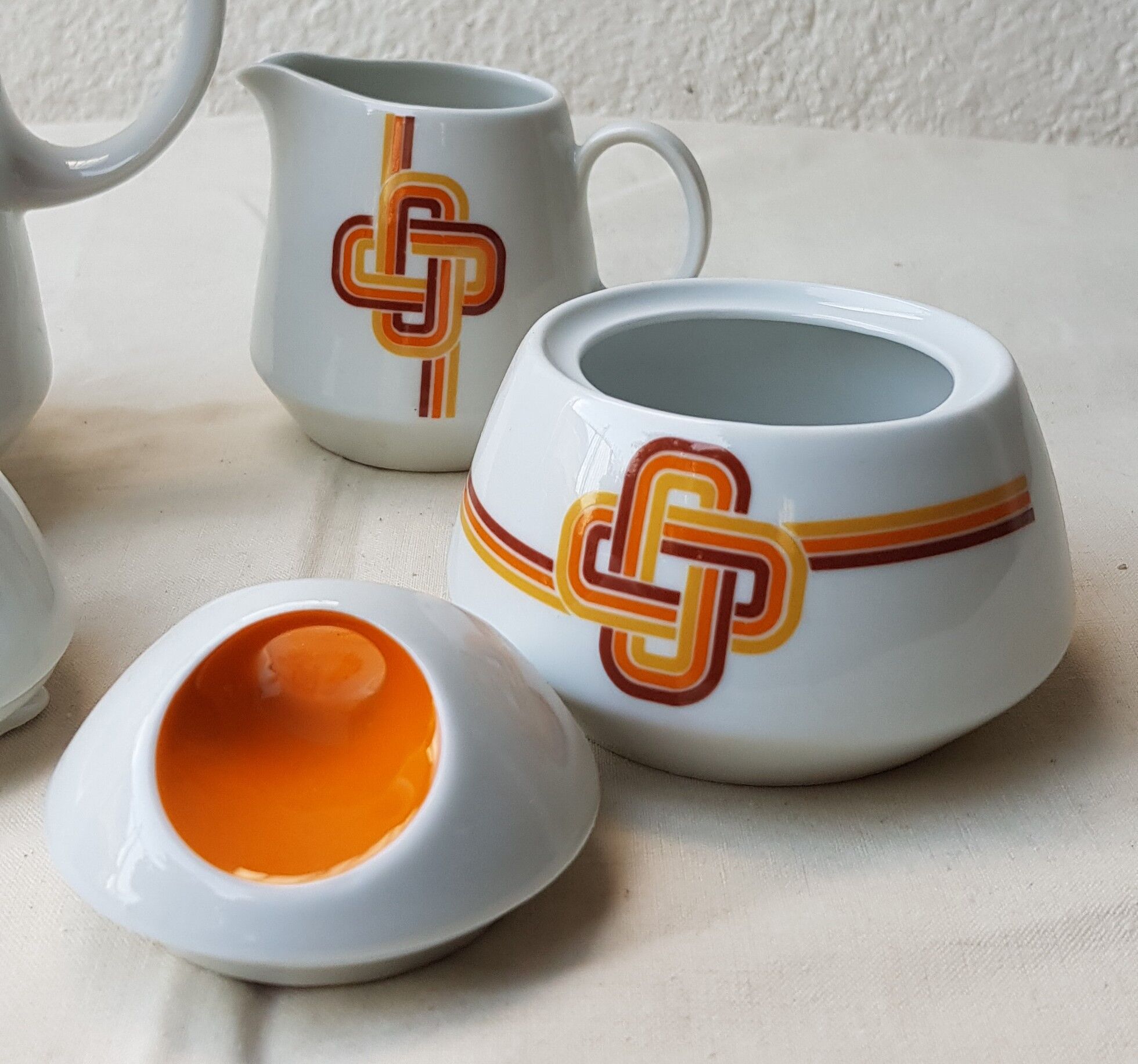 70's coffee maker, sugar bowl and milk pot