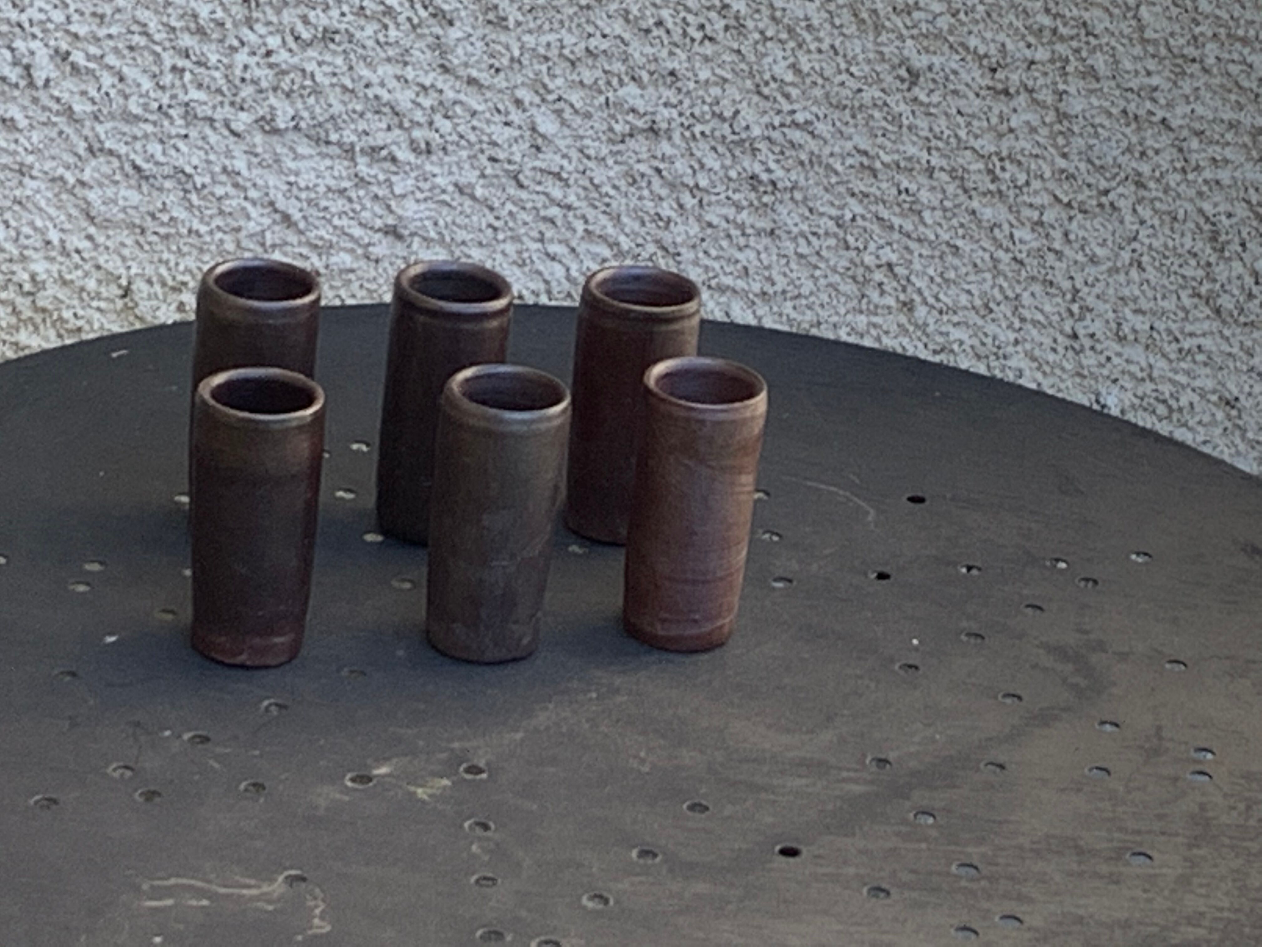 6 vintage cylindrical sandstone liqueur glasses