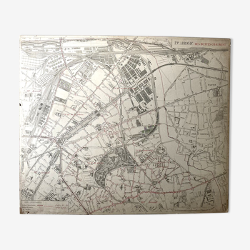 Carte ancienne cartonnée de Paris - 19ème Arrondissement