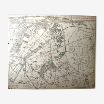 Old cardboard map of Paris - 19th Arrondissement