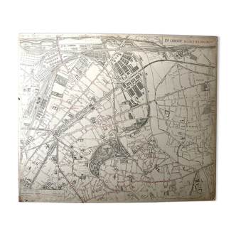 Old cardboard map of Paris - 19th Arrondissement