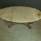Marble table solid brass foot koi fish hollywood style regency