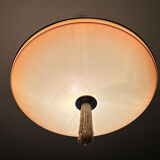 Vintage art deco pendant lamp, gradient glass, red beige, brass, 30 years