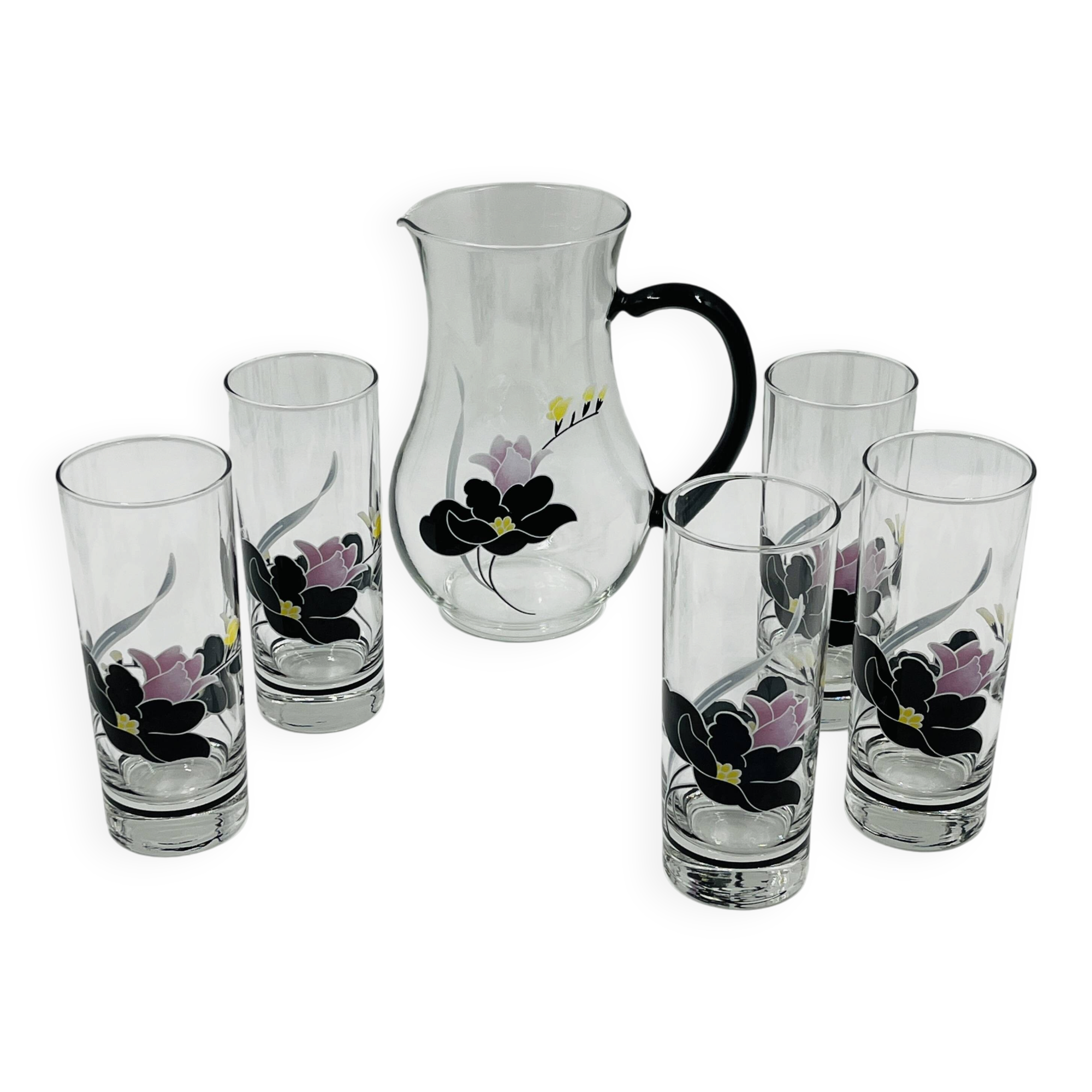 Service carafe glasses vintage floral decor