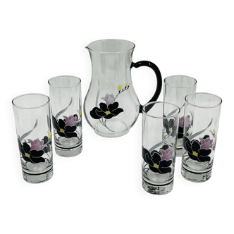 Service carafe glasses vintage floral decor