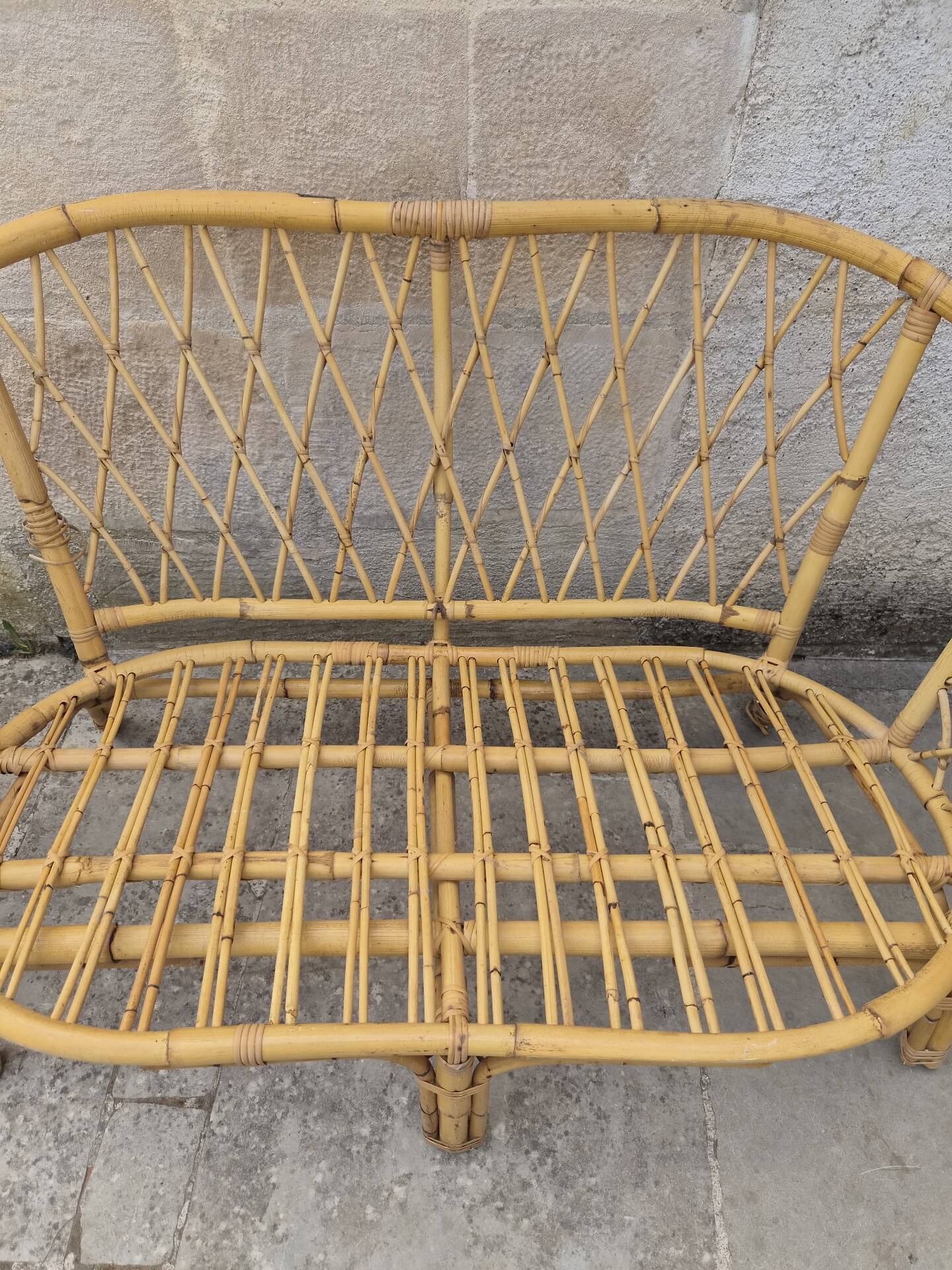 Salon de jardin Vintage en bambou et rotin - Années 60/70