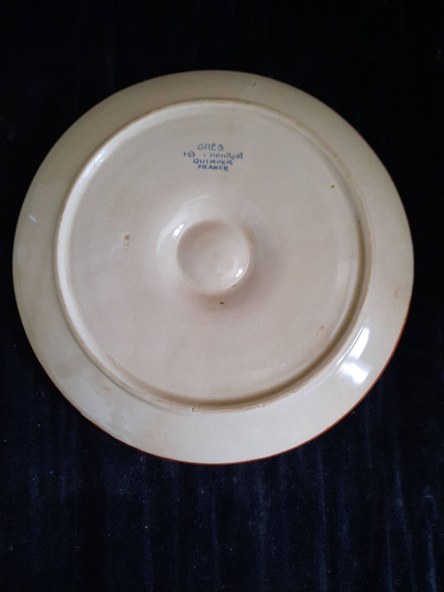 Oyster plate HB Henriot Quimper grey 23 cm Breton floral decoration