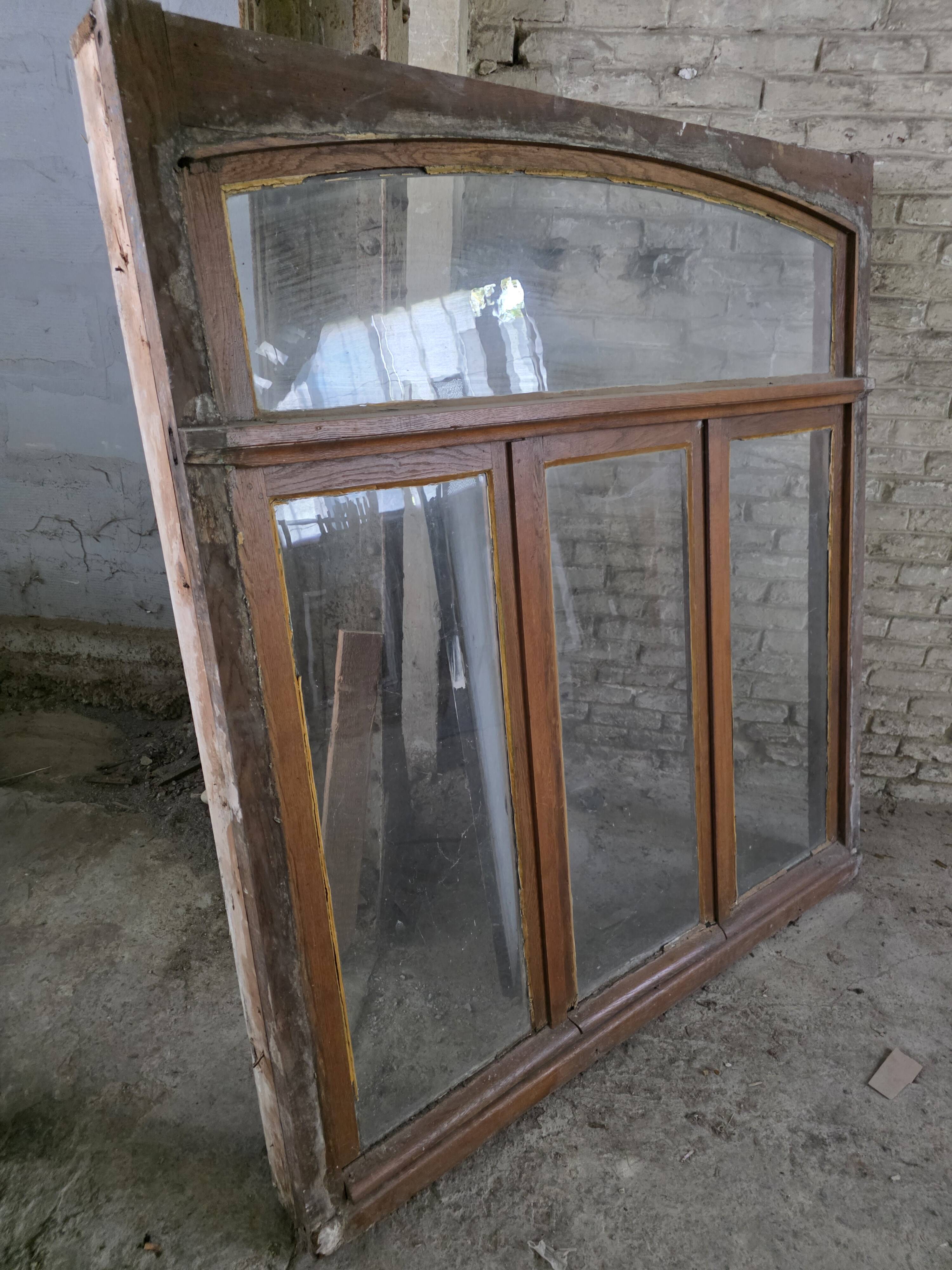 Old solid oak window from the early 20th century.