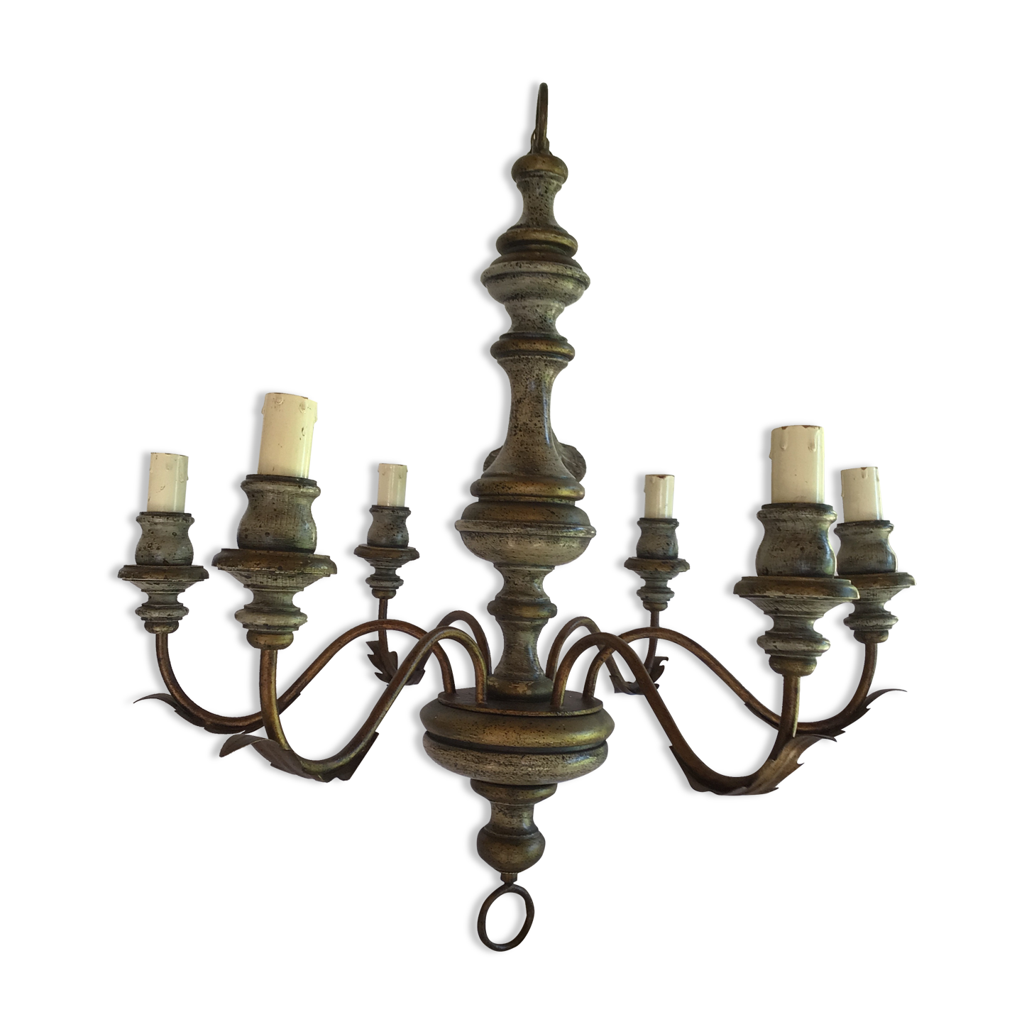 Patinated painted wood chandelier