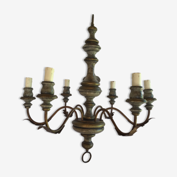 Patinated painted wood chandelier