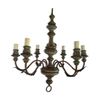 Patinated painted wood chandelier