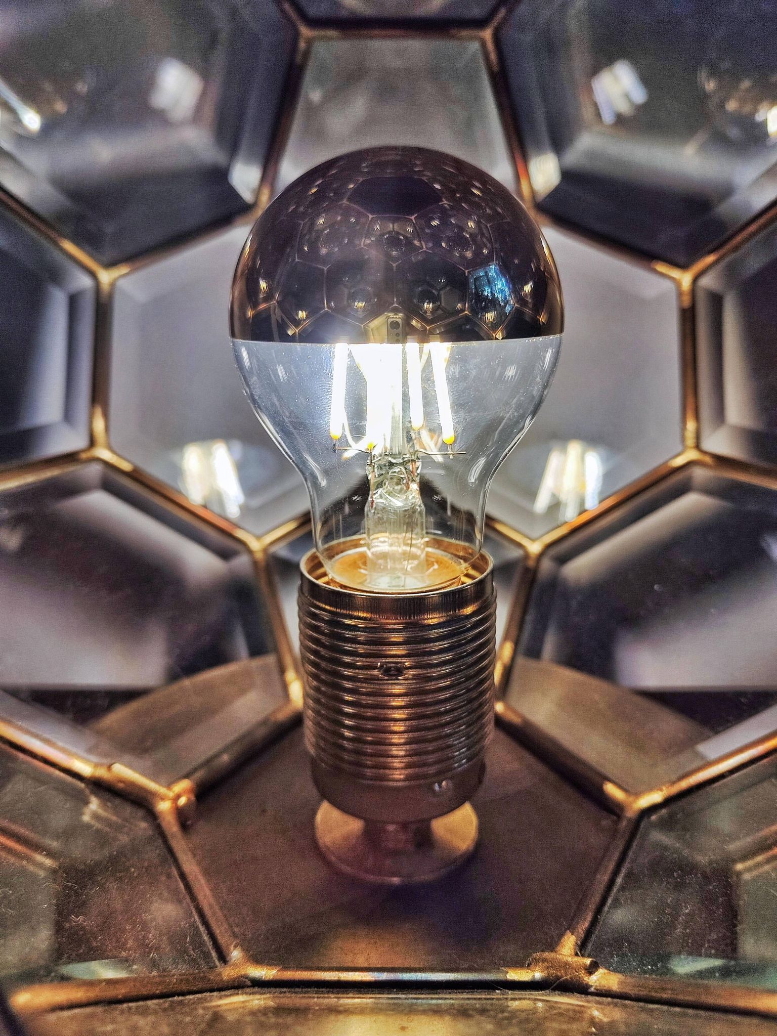 Adolf Loos style lamp in brass and faceted glass from the 1950s.