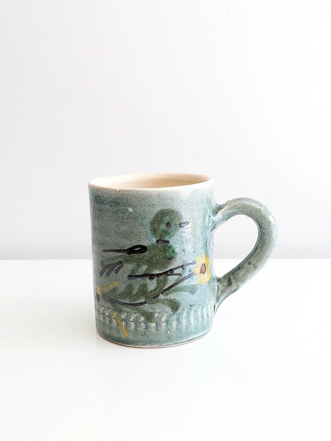 Handcrafted glazed ceramic mug signed. Saint Jorioz.