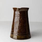 Vintage ceramic pitcher or vase with handle by Urbano Fontana, relief, brown glaze, Italy 1970s.