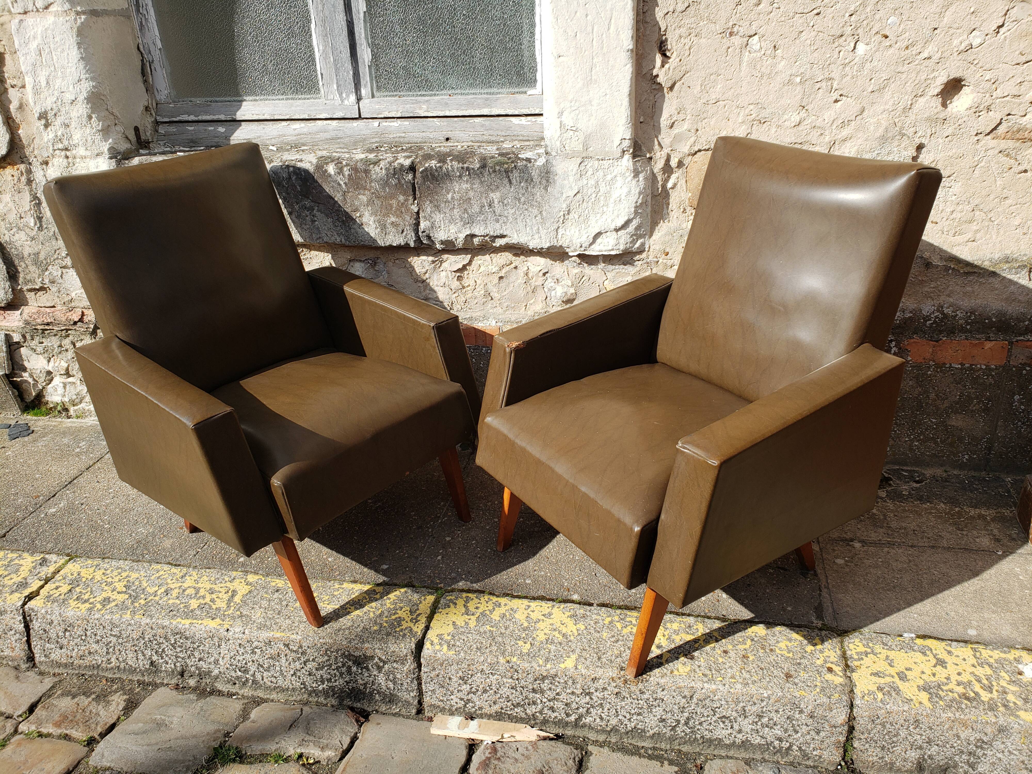 Vintage Scandinavian olive green armchairs