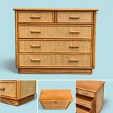 Vintage rattan and woven wicker chest of drawers 1970