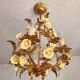 Hollywood Regency Vintage gold plated ceiling lamp porcelain roses Italy