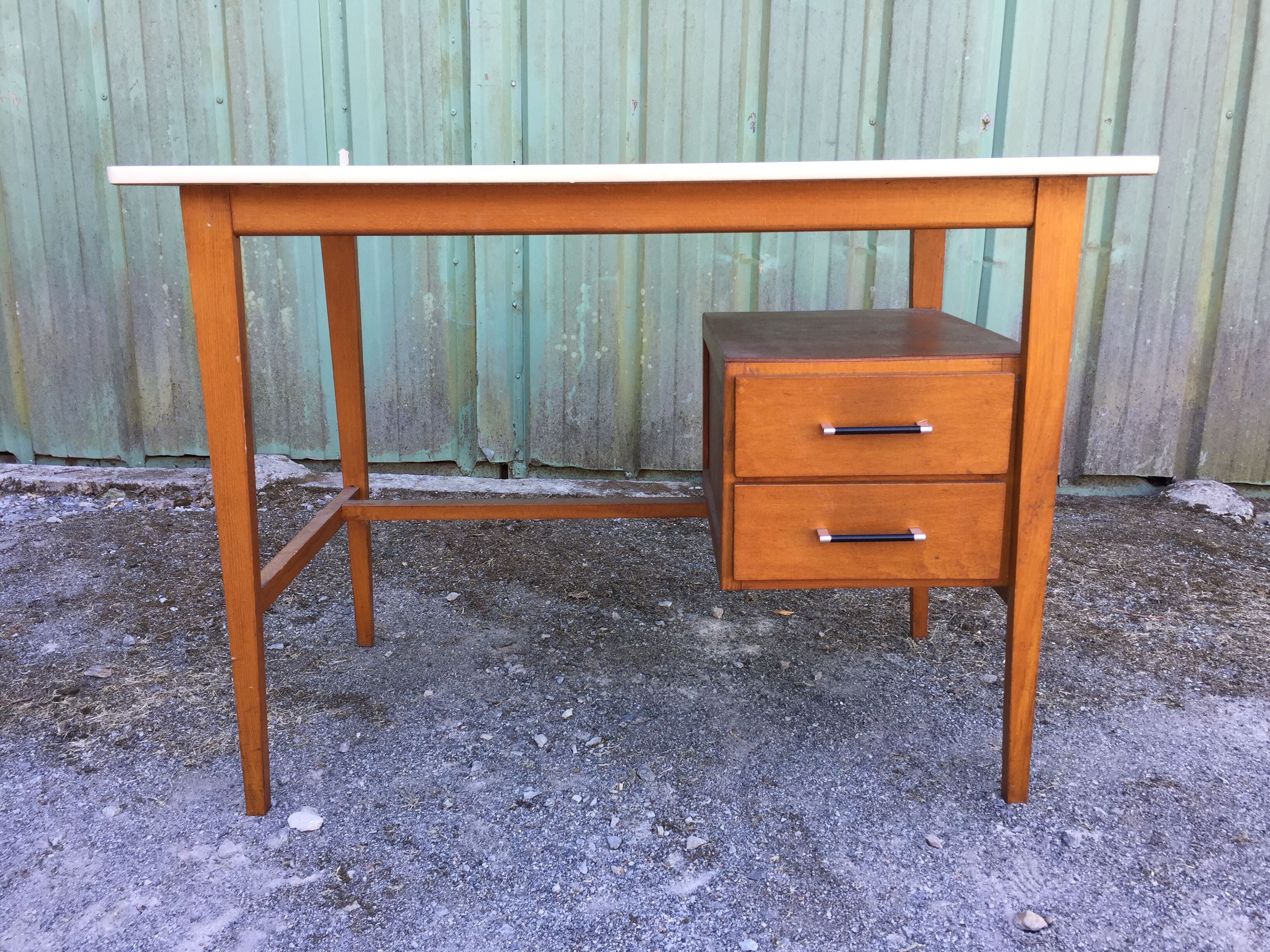 Vintage desk with 2 drawers in beech and cp with the Formica top