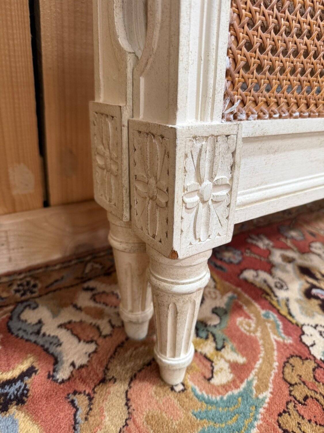 Double headboard – Louis XVI style – Lacquered wood & Rattan caning
