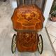 3-wheel serving trolley with 2 shelves, vintage bar marquetry on wheels, 50s
