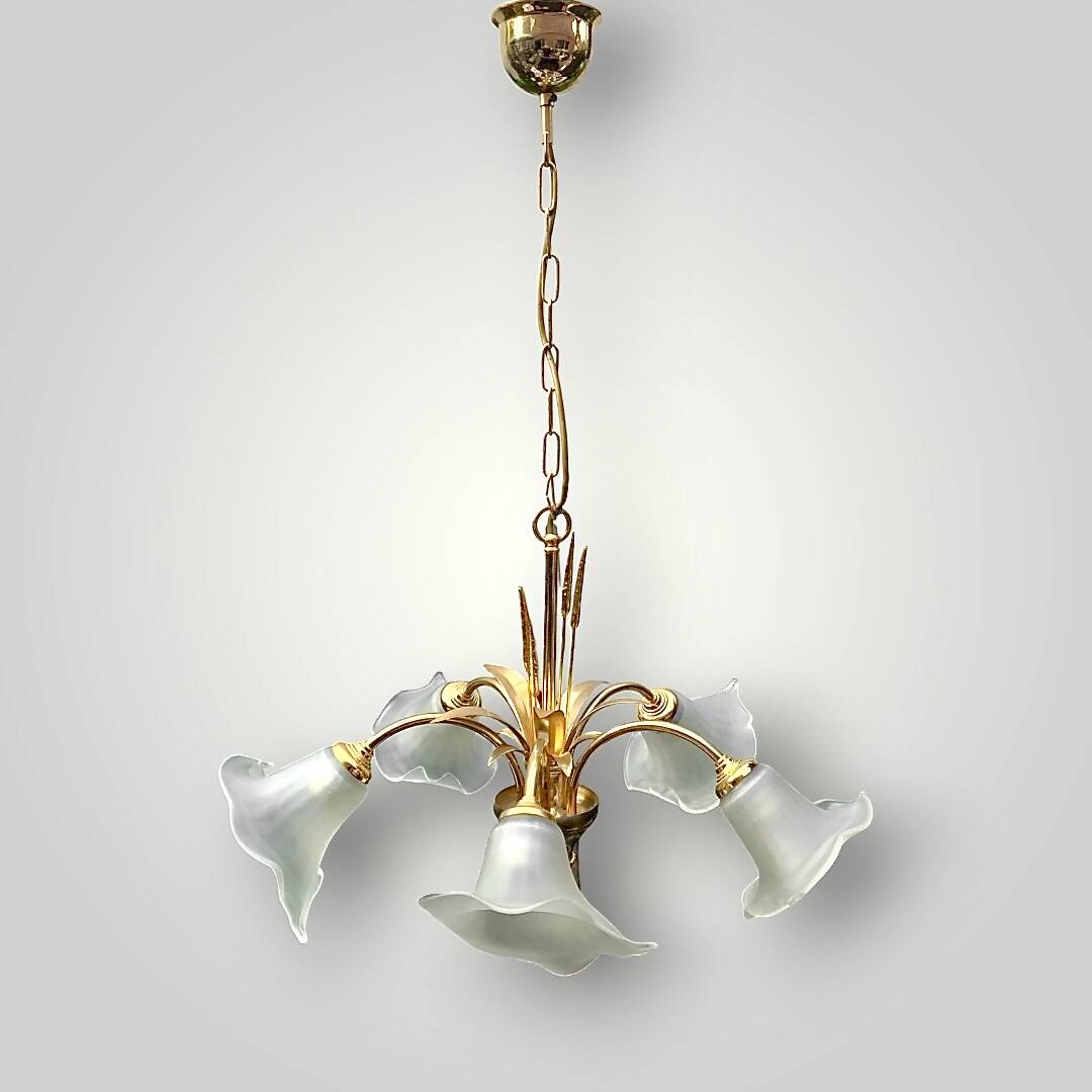Antique five-arm wheat ear chandelier – hollywood regency - massive