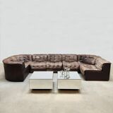 Vintage design modular lounge sofa brown leather