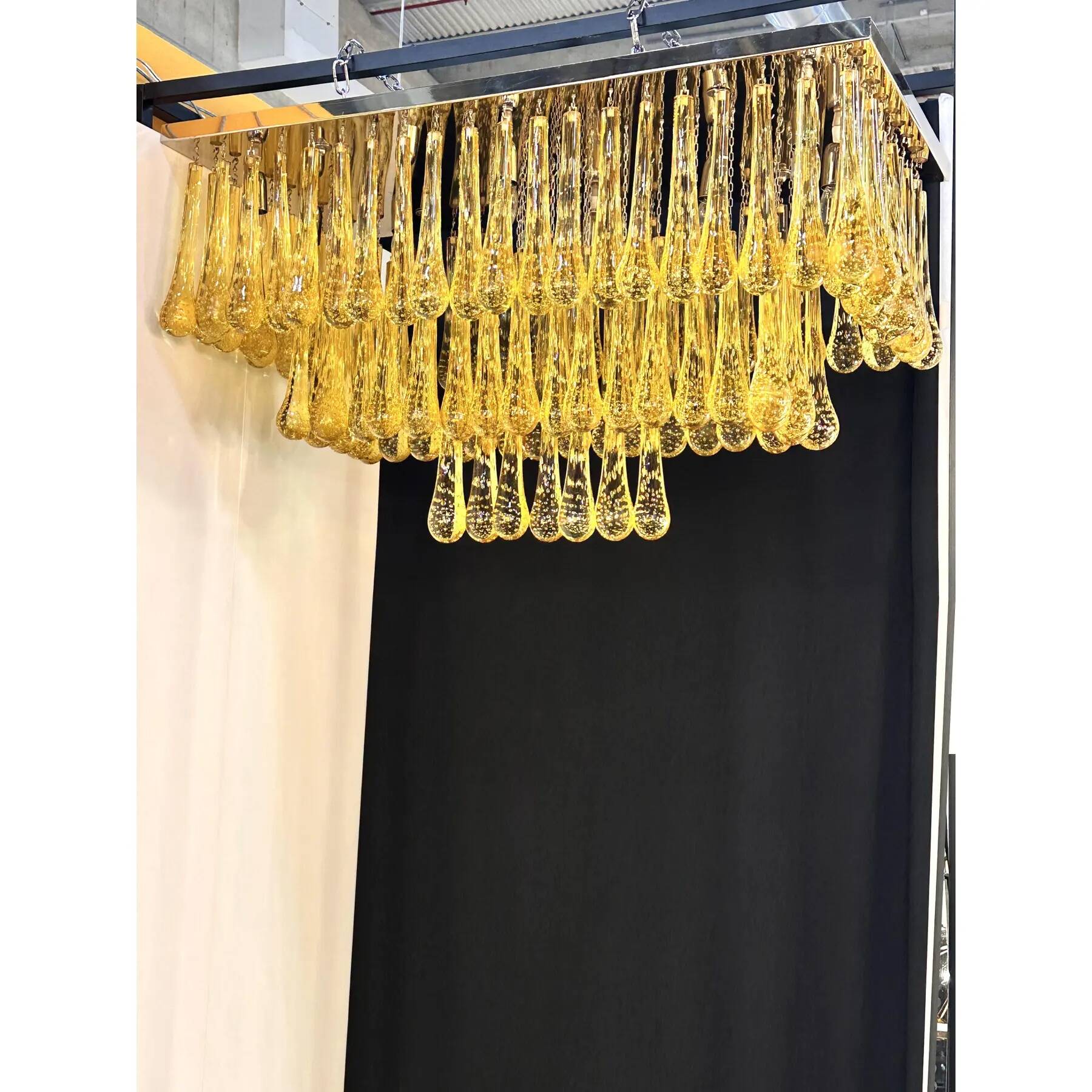 Impressive Mid-Century Modern Amber "Drops Murano Glass Flush Mount