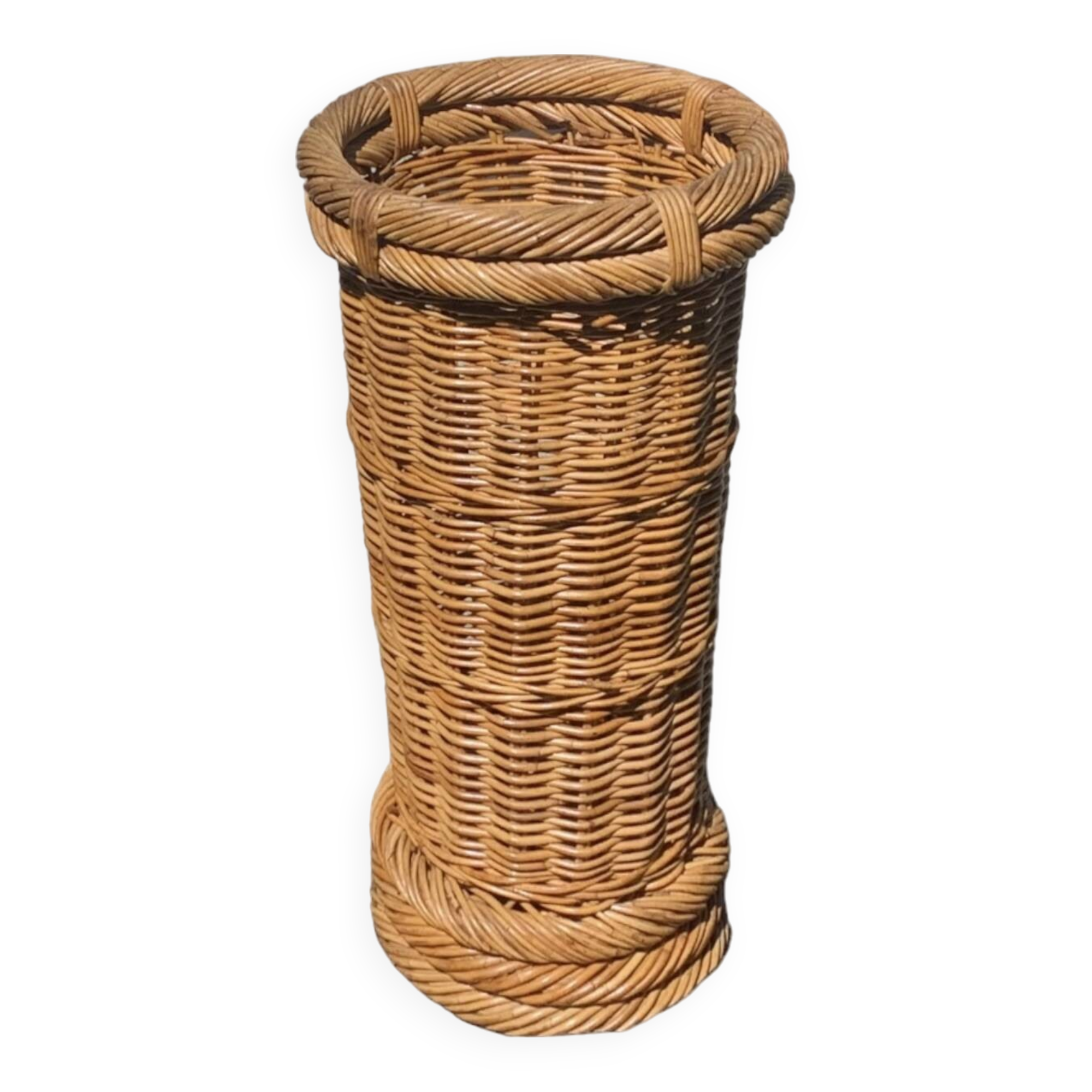 Vintage woven wicker umbrella stand
