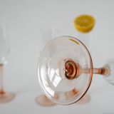 Set of 4 champagne flutes with pink feet, 1970
