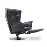 Set of black leather reclining chairs, 1970s.