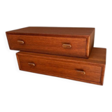 pair of teak wall-mounted bedside tables - Denmark 1960s