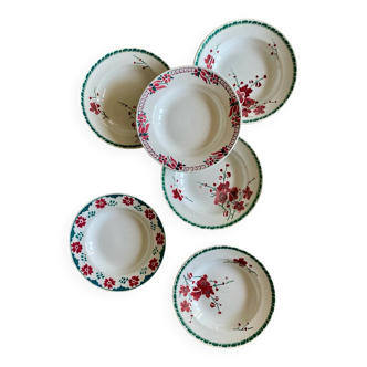 Set of 6 mismatched vintage soup plates